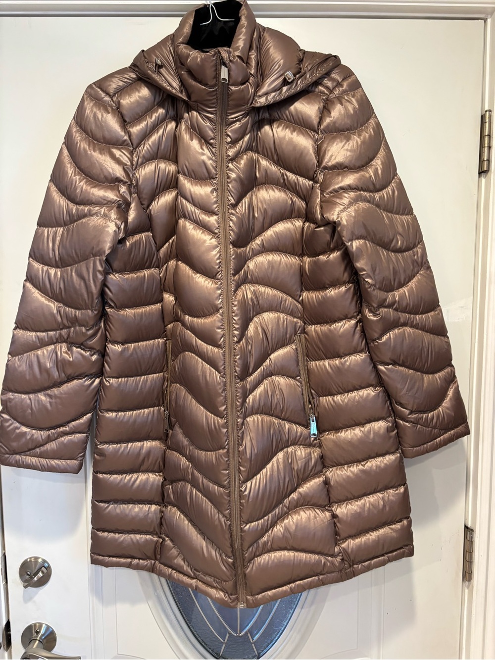 Andrew Marc Women's Metallic Taupe Quilted Puffer Coat